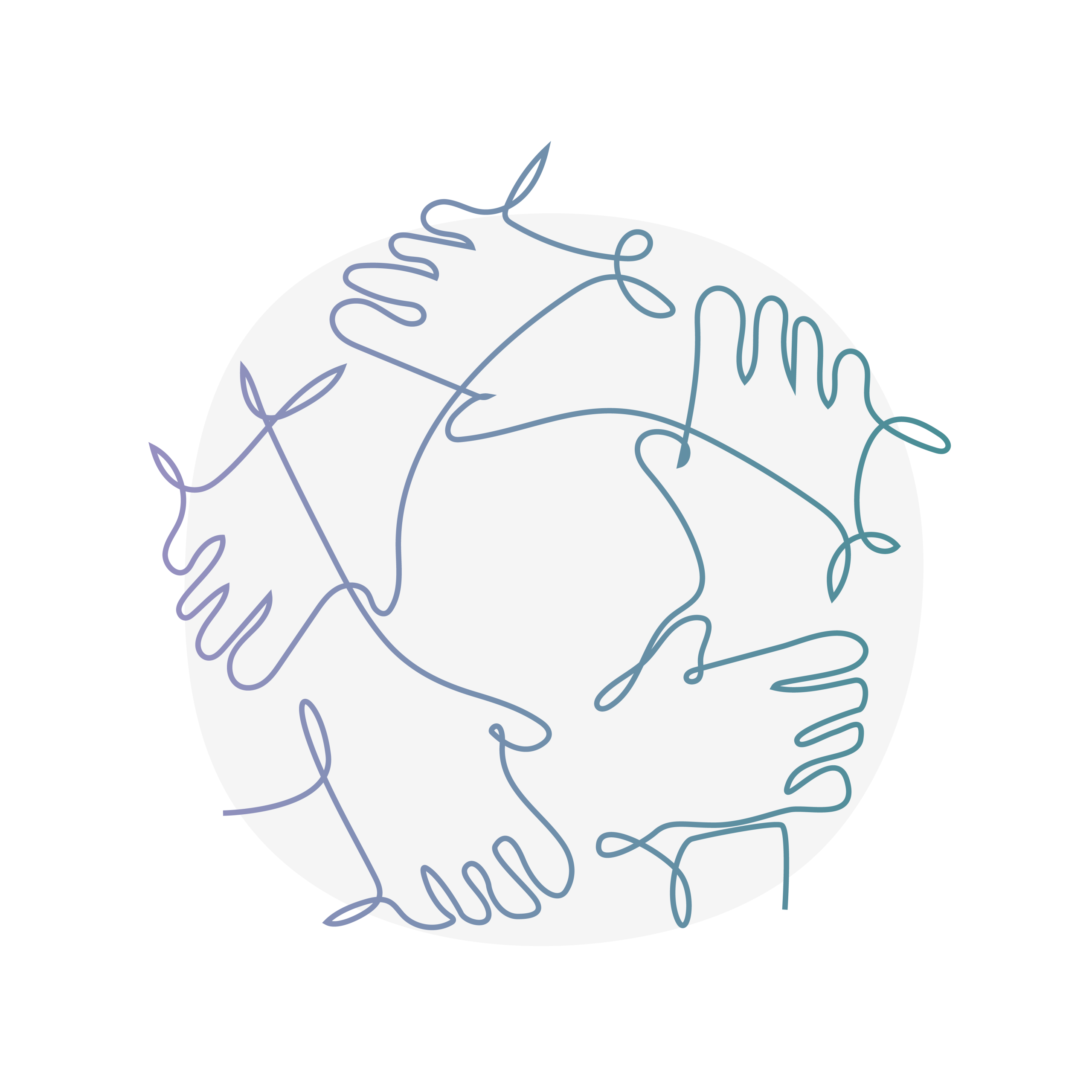 Five hands holding one another creating a circle